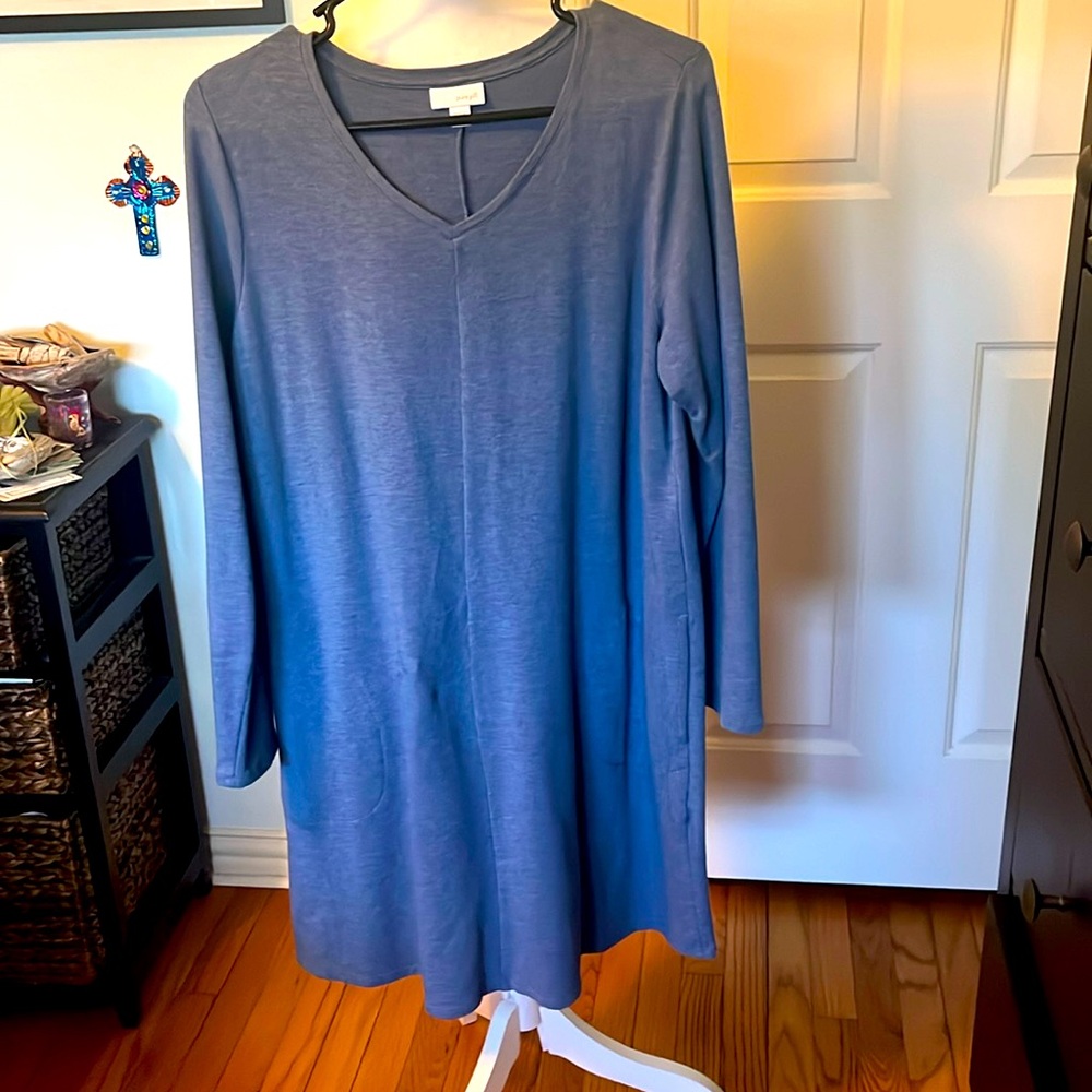 Pure Jill long sleeve V neck cotton blend dress